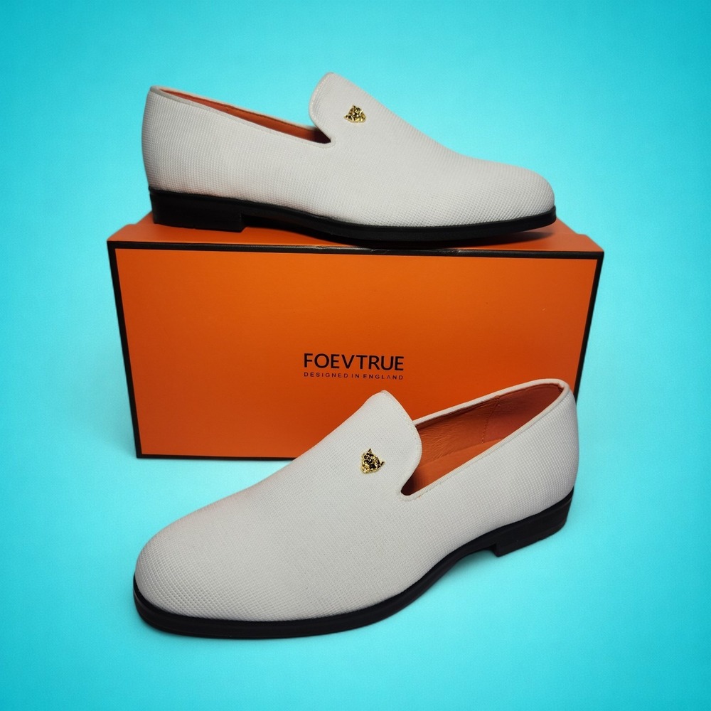 New FOEVTRUE Men's Woven White Dress Loafers, Size 41 (US 8)